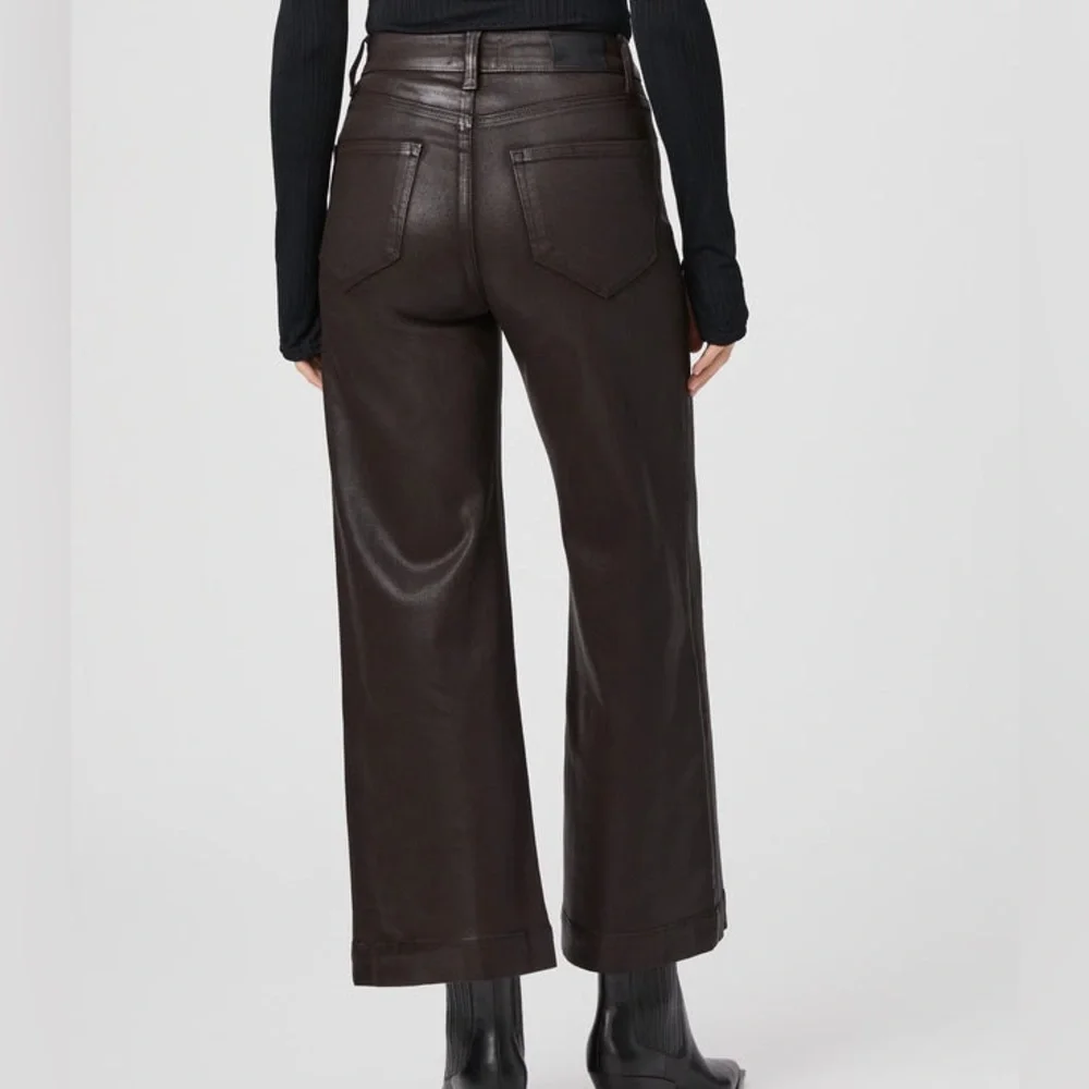 PAIGE Anessa Jeans 33 NWT Chicory Luxe Coated Ankle Flare Exposed Button Fly - Picture 3 of 13